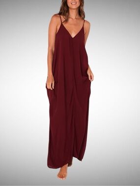 Lovestitch Sleeveless V-Neck Maxi Slip Dress in Burgundy
